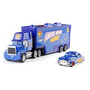 Miniatura de caminhão em miniatura do filme Carros 3 da Pixar, com os personagens Relâmpago McQueen, Jackson e Storm Ramirez. Brinquedo infantil para presente.