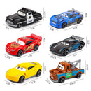 Conjunto de 6-7 peças de carros de corrida de metal fundido da Disney Pixar Car 3, 2 e 1: Relâmpago McQueen, Caminhão Mack, Jackson e Storm. Brinquedo Dinoco Racer para meninos.